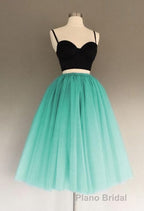 A Line Two Piece Homecoming Dresses Short Tulle Formal Prom Gowns
