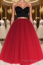 A Line Two Piece Homecoming Dresses Short Tulle Formal Prom Gowns