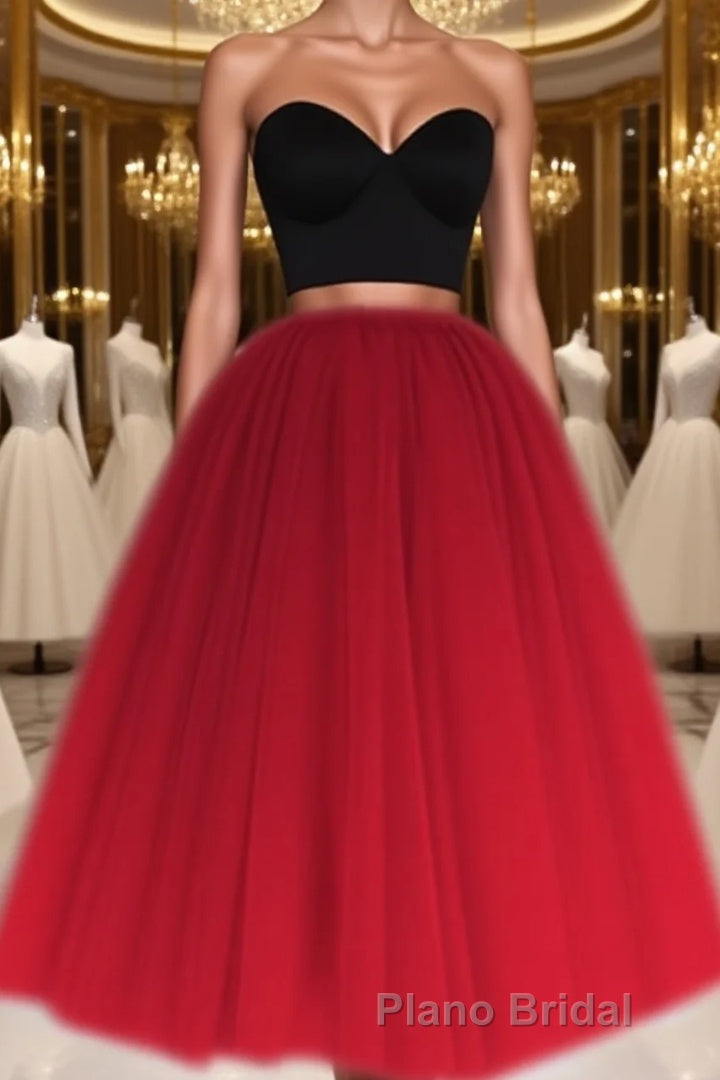 A Line Two Piece Homecoming Dresses Short Tulle Formal Prom Gowns