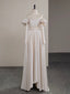 A-Line Two Pieces Satin Champagne Long Formal Prom Dresses, Champagne Long Formal Dresses