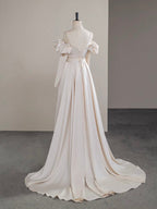 A-Line Two Pieces Satin Champagne Long Formal Prom Dresses, Champagne Long Formal Dresses