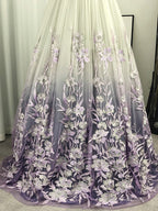 A-line V-neck Appliques Lace Floor-Length Tulle Dress