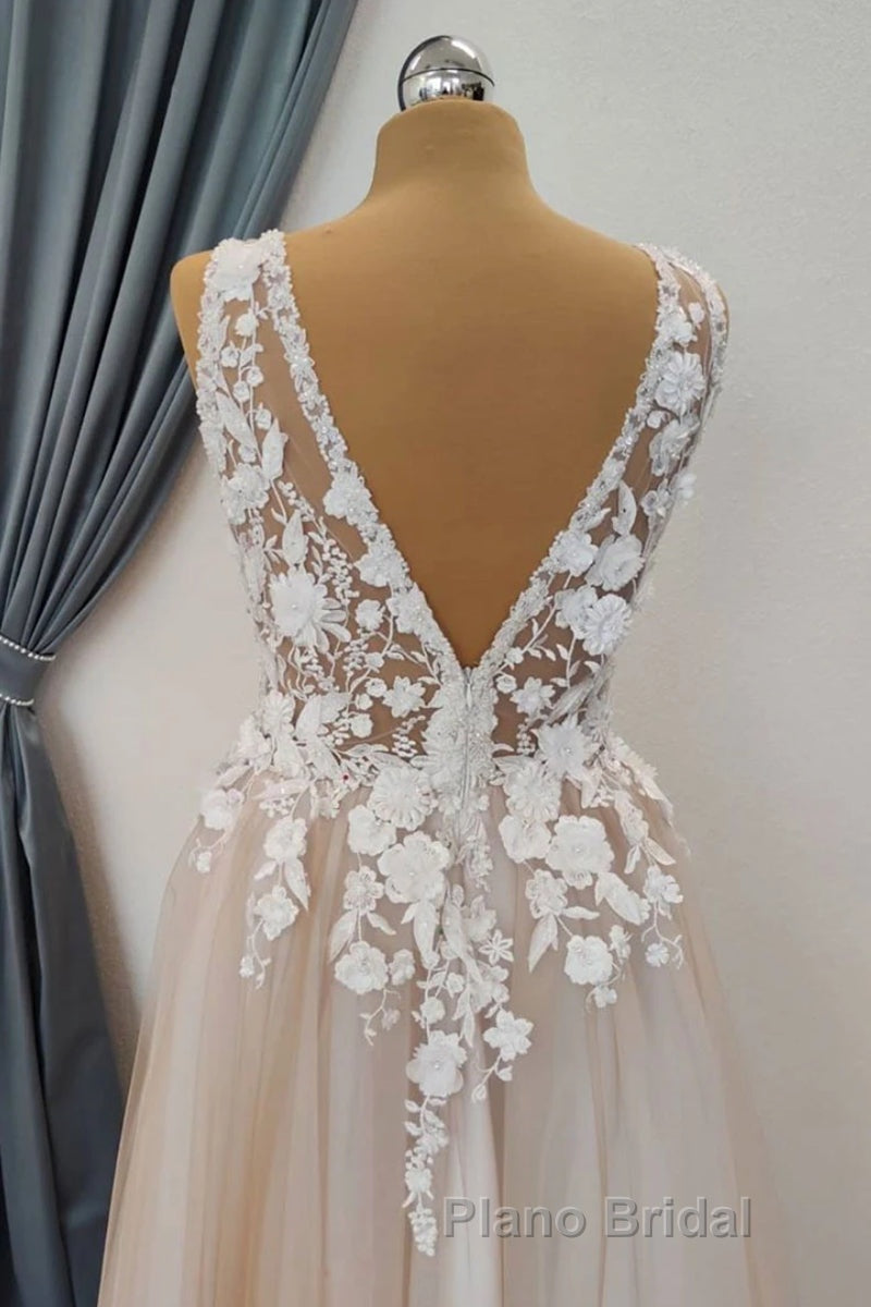 A Line V Neck Appliques Lace Formal Prom Dress, Lace Formal Graduation Evening Dress Secondary image