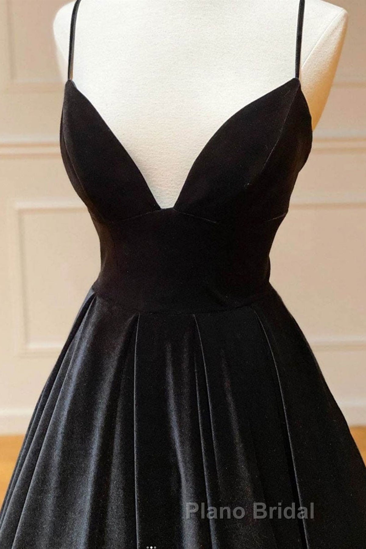 A Line V Neck Backless Black Velvet Long Formal Prom Dresses, V Neck Black Formal Dresses, Black Velvet Evening Dresses