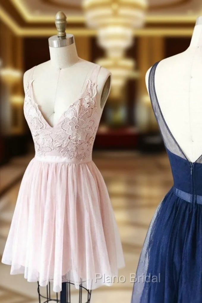 A-Line V-neck Bakless Tulle Appliques Homecomign Dresses Main image
