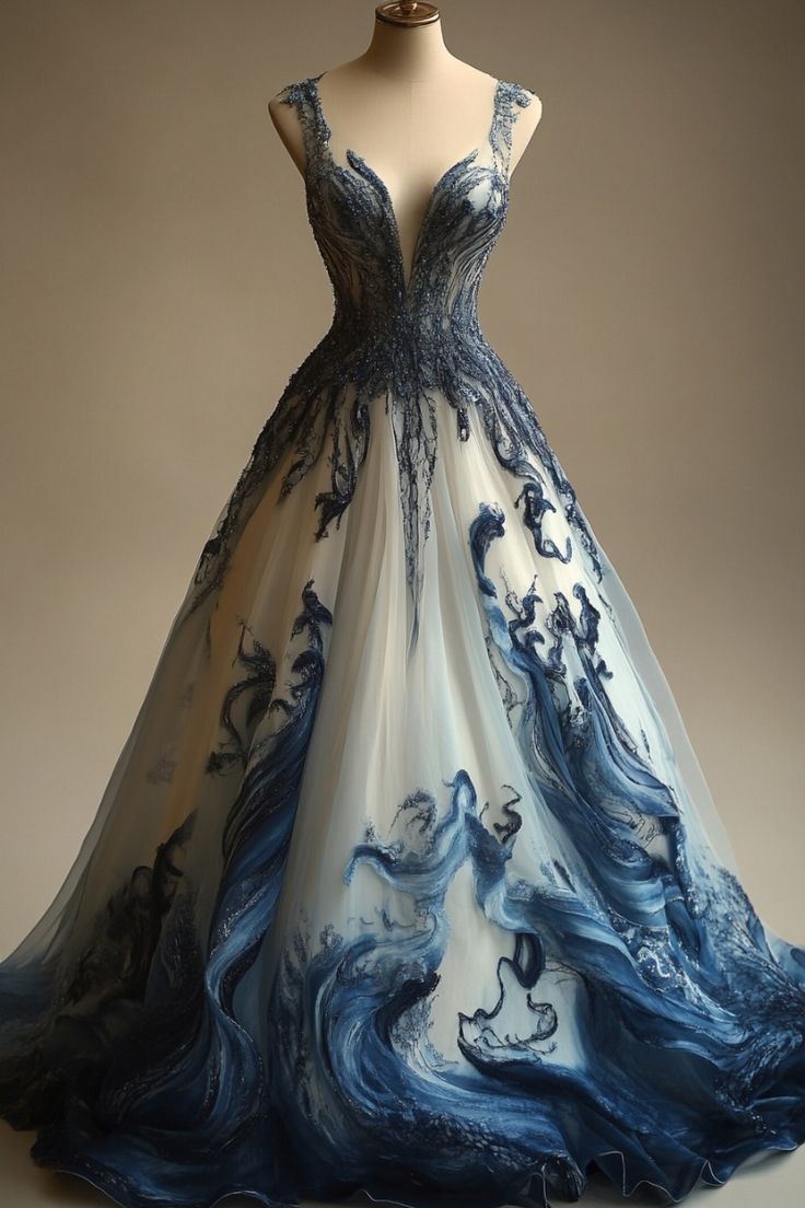A-Line V-Neck Beaded Tulle Long Formal Prom Dresses