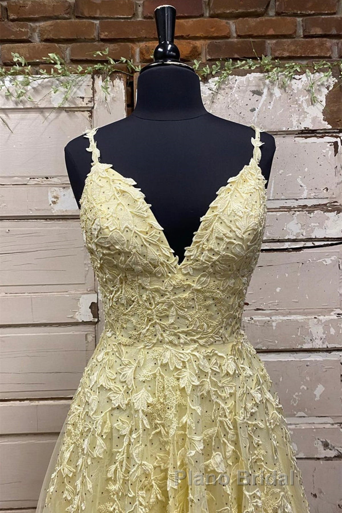 A Line V Neck Beaded Yellow Lace Tulle Long Formal Prom Dress, Yellow Lace Formal Dress, Beaded Yellow Evening Dress Secondary image