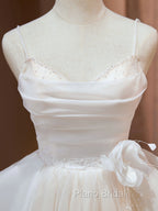 A Line V Neck Champagne Short Formal Prom Dresses, Formal Mini Gown Cute Puffy Homecoming Dresses