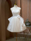 A Line V Neck Champagne Short Formal Prom Dresses, Formal Mini Gown Cute Puffy Homecoming Dresses
