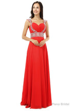 A-line V Neck Chiffon Long Red Prom Dresses