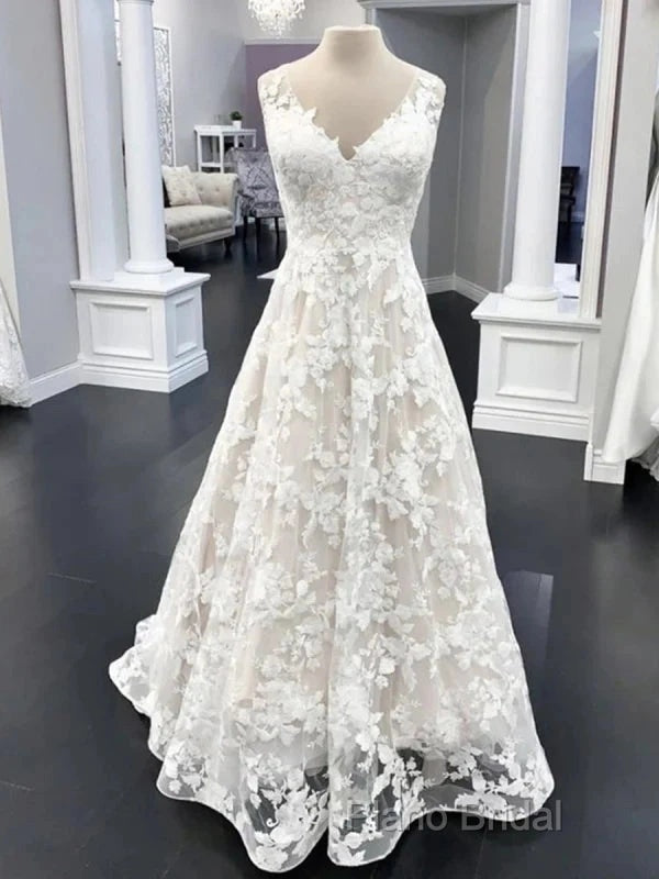 A Line V Neck Floral Lace Long Formal Prom Dresses Secondary image