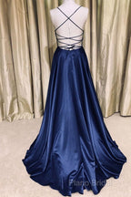 A Line V Neck Green/Blue Backless Long Formal Prom Dresses, V Neck Backless Green/Blue Formal Graduation Formal Dresses