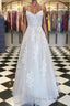 A Line V Neck Lace Appliques White Formal Prom Dress Wedding Dress, White Lace Formal Dress, White Evening Dress