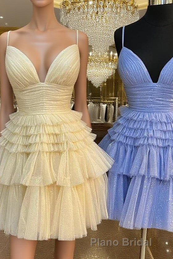 A-Line V-Neck Multi-Tiered Short Party Dresses,Light Pink Cocktail Dresses Short Main image