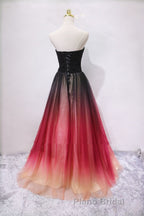 A Line V Neck Open Back Ombre Long Formal Prom Dress, Backless Ombre Formal Graduation Evening Dress
