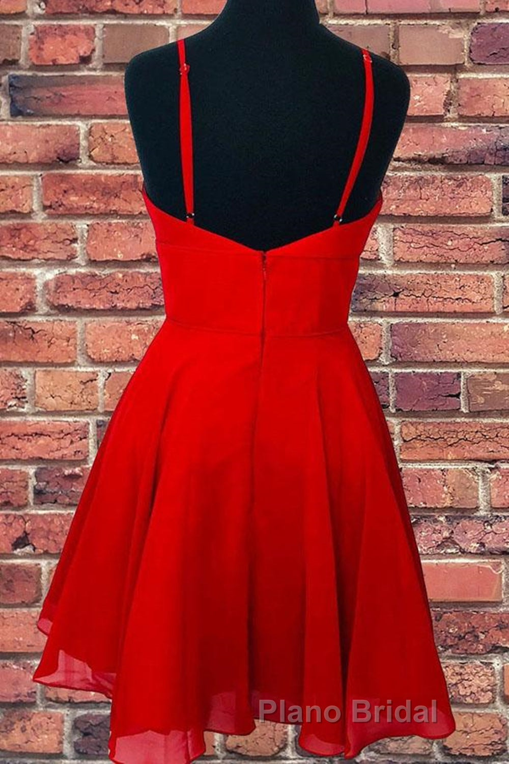 A Line V Neck Open Back Red Short Formal Prom Dress, Backless Red Homecoming Dress