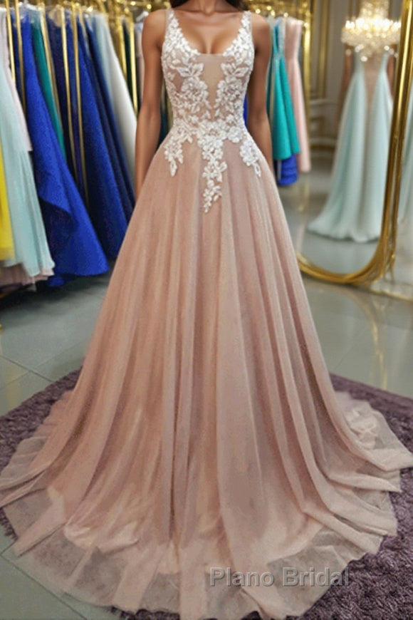 A Line V Neck Pink Lace Long Formal Prom Dresses, V Neck Pink Formal Dresses, Pink Lace Evening Dresses