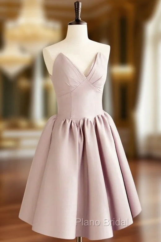 A-Line V  Neck Pink Short Formal Prom Dresses, Pink Homecoming Dresses