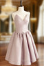 A-Line V  Neck Pink Short Formal Prom Dresses, Pink Homecoming Dresses