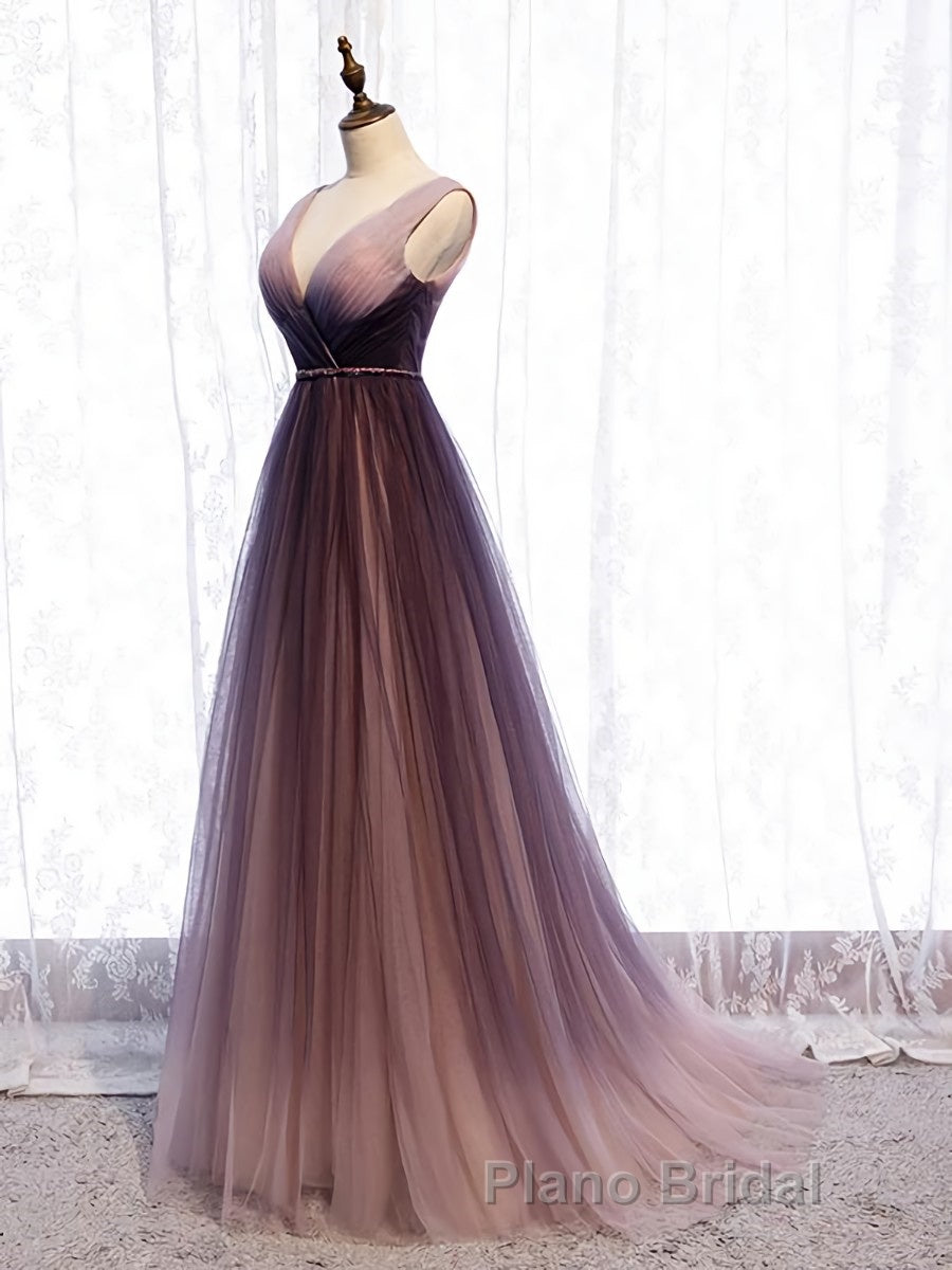 A Line V Neck Purple Ombre Formal Prom Dresses, V Neck Purple Ombre Formal Evening Bridesmaid Dresses Secondary image