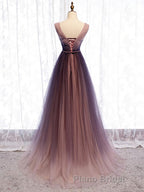 A Line V Neck Purple Ombre Formal Prom Dresses, V Neck Purple Ombre Formal Evening Bridesmaid Dresses