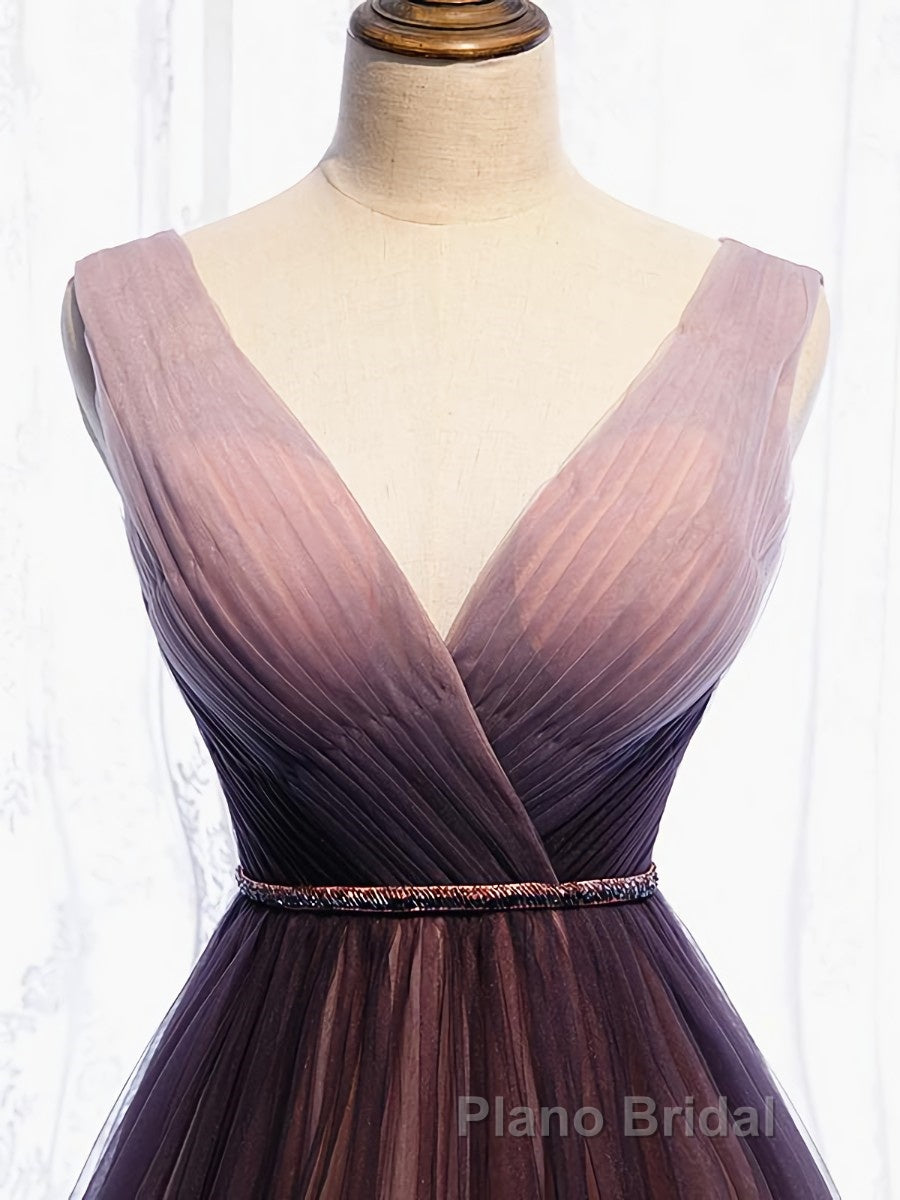 A Line V Neck Purple Ombre Formal Prom Dresses, V Neck Purple Ombre Formal Evening Bridesmaid Dresses