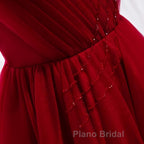 A Line V Neck Red Tea Length Formal Prom Dress with Corset Back, Red Tea Length Formal Graduation Dresses