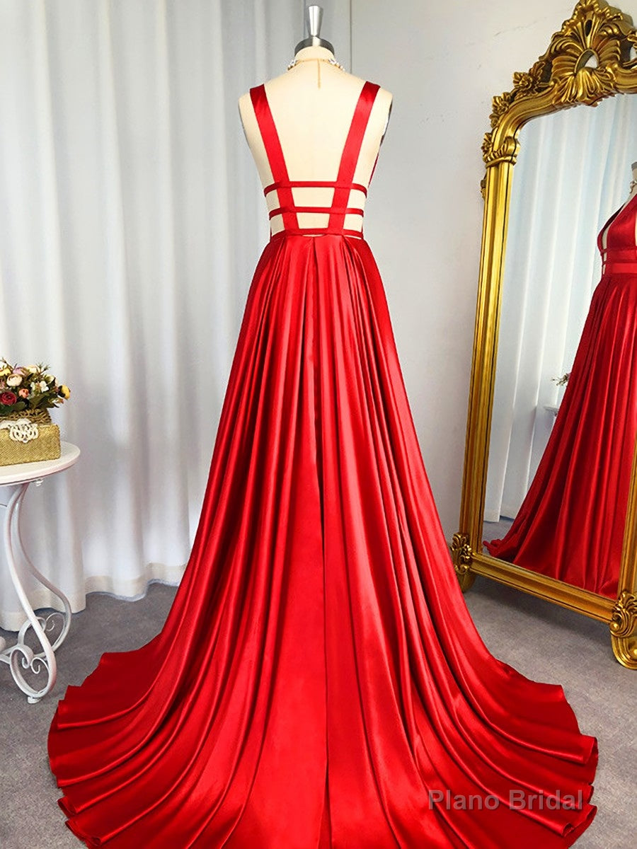 A-line V-neck Ruffles Sweep Train Elastic Woven Satin Dress Secondary image