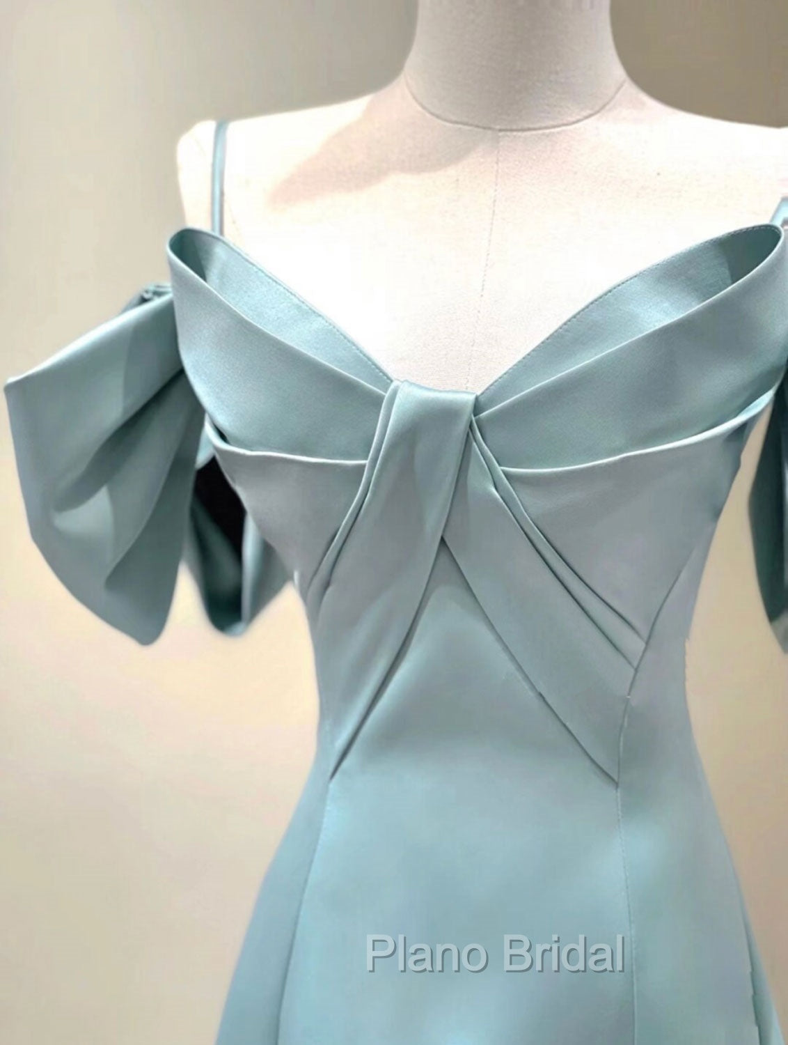 A-Line V Neck Satin Blue Long Formal Prom Dresses, Blue Formal Evening Dresses