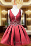 A-line V-neck Sheer Back Beaded Crystals Homecoming Dresses