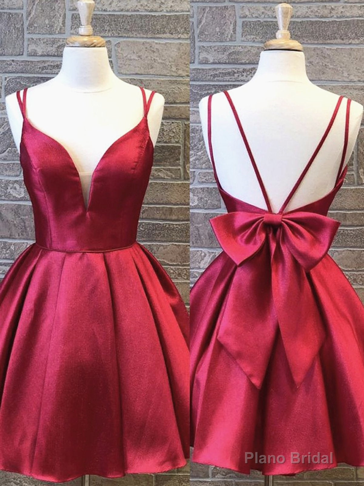 A Line V Neck Short Burgundy Prom Dresses, Short Burgundy Formal Homecoming Graduation Dresses Main image