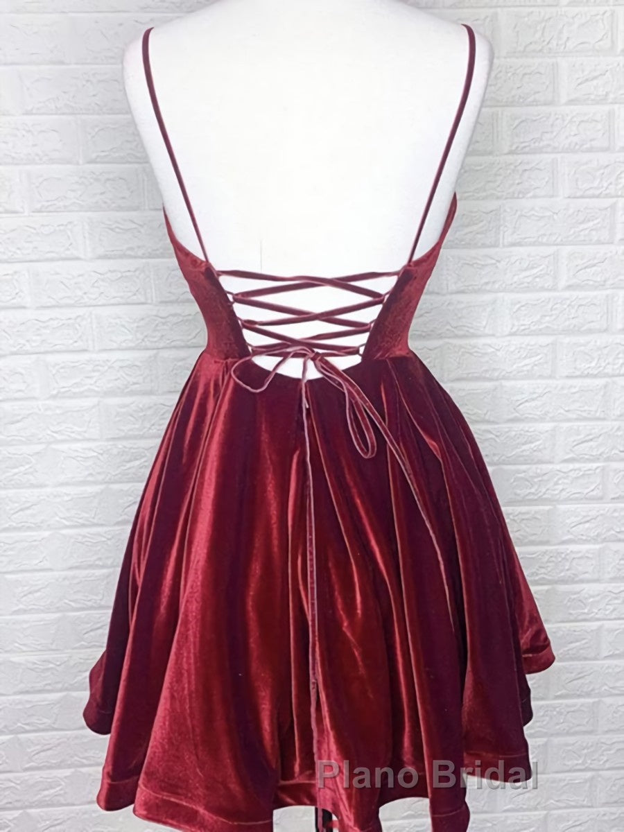 A Line V Neck Short Burgundy Formal Prom Dresses, Short Wine Red Formal Homecoming Dresses Secondary image