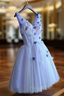 A-line V-Neck Short Mini Tulle Short Formal Prom Dresses short homecoming Dresses