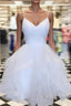 A Line V Neck Short White Formal Prom Dresses, Short White Lace Formal Homecoming Dresses