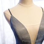 A Line V Neck Silver Gray Long Formal Prom Dresses, Gray Long Formal Evening Dresses