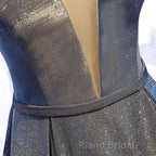 A Line V Neck Silver Gray Long Formal Prom Dresses, Gray Long Formal Evening Dresses