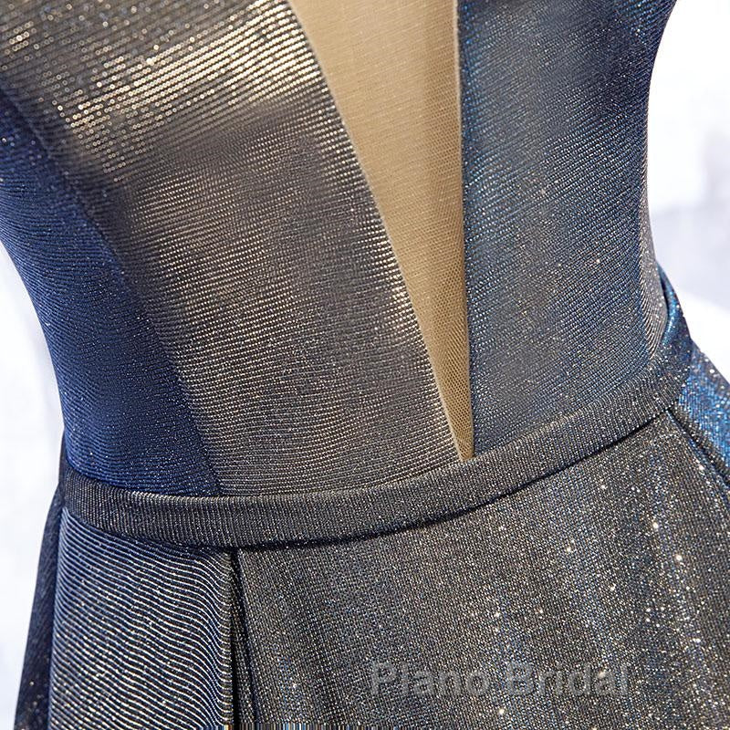 A Line V Neck Silver Gray Long Formal Prom Dresses, Gray Long Formal Evening Dresses