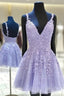 A-line V Neck Sleeveless Lace Tulle Short/Mini Homecoming Dresses With Appliqued Beading