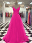 A-line V-neck Sweep Train Tulle Dress
