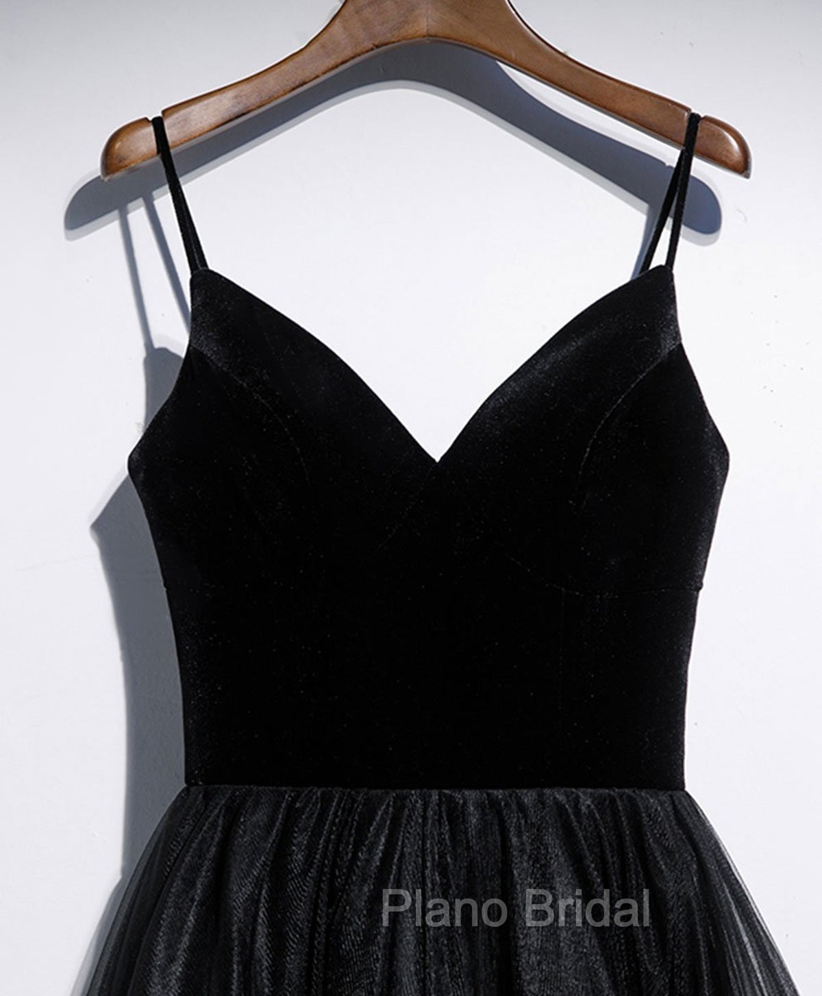 A Line V Neck Tea Length Black Velvet Formal Prom Dresses, Black Tea Length Graduation Homecoming Dresses