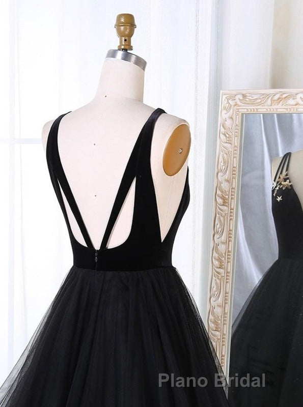 A Line V Neck Tulle Black Ball Gown, Black Formal Prom, Black Formal Secondary image