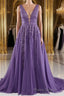 A-line V-Neck Lace Appliques Long Mother of The Bride Dresses