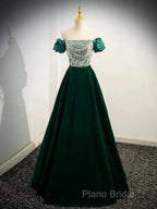 A-Line Velvet Sequin Beads Green Long Formal Prom Dresses Formal Dresses Elegant