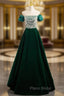 A-Line Velvet Sequin Beads Green Long Formal Prom Dresses, Velvet Green Long Formal Dresses