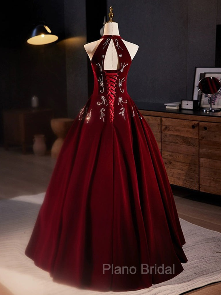 A-Line Velvet Sequin Burgundy Long Formal Prom Dresses Long Formal Dresses December Wedding Guest Dresses Secondary image