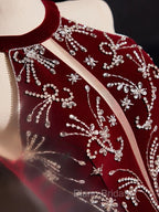 A-Line Velvet Sequin Burgundy Long Formal Prom Dresses Long Formal Dresses December Wedding Guest Dresses