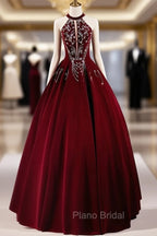 A-Line Velvet Sequin Burgundy Long Formal Prom Dresses Long Formal Dresses December Wedding Guest Dresses