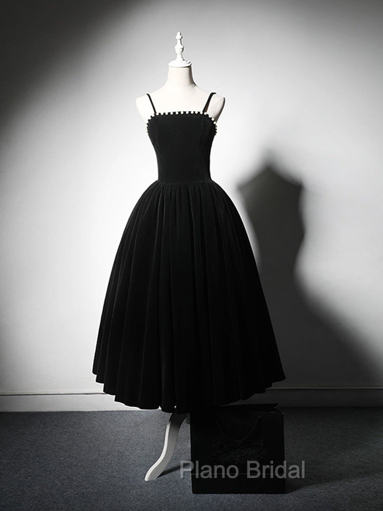 A-Line Velvet Tea Length Burgundy Formal Prom Dresses, Burgundy Cocktail Dresses Secondary image