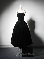 A-Line Velvet Tea Length Burgundy Formal Prom Dresses, Burgundy Cocktail Dresses