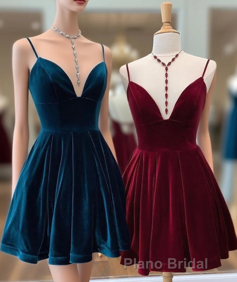 A-line Velvet V Neck Homecoming Dresses Main image